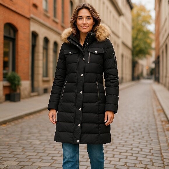 Michael Kors Puffer Black Coat Fur Hooded Jacket NEW!! - Picture 1 of 5